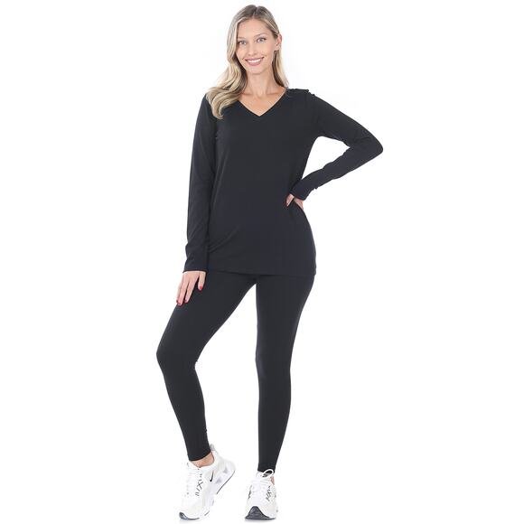 Zenana Outfitters Pants - Zenana Womens Cotton V-Neck Top and Leggings Set-Charcoal (Large)